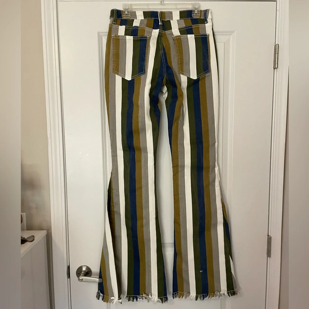 NWT Saint & Hearts Green Multi Striped Bell Bottoms jeans retro style Flares - Picture 5 of 7